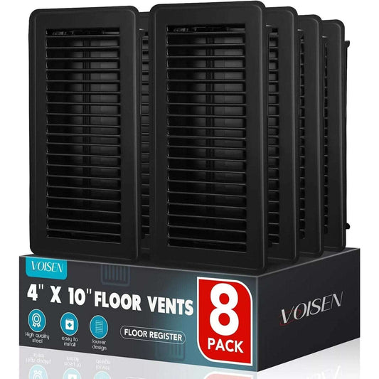 VOISEN Floor Register 4x10, 8-Pack Black Floor Register Vents, Heavy Duty Steel