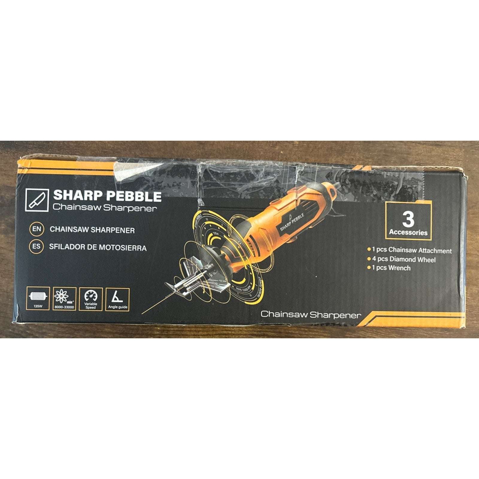 135W Sharp Pebble Electric Chainsaw Sharpener Kit 4PC Diamond Wheel Angle Guide