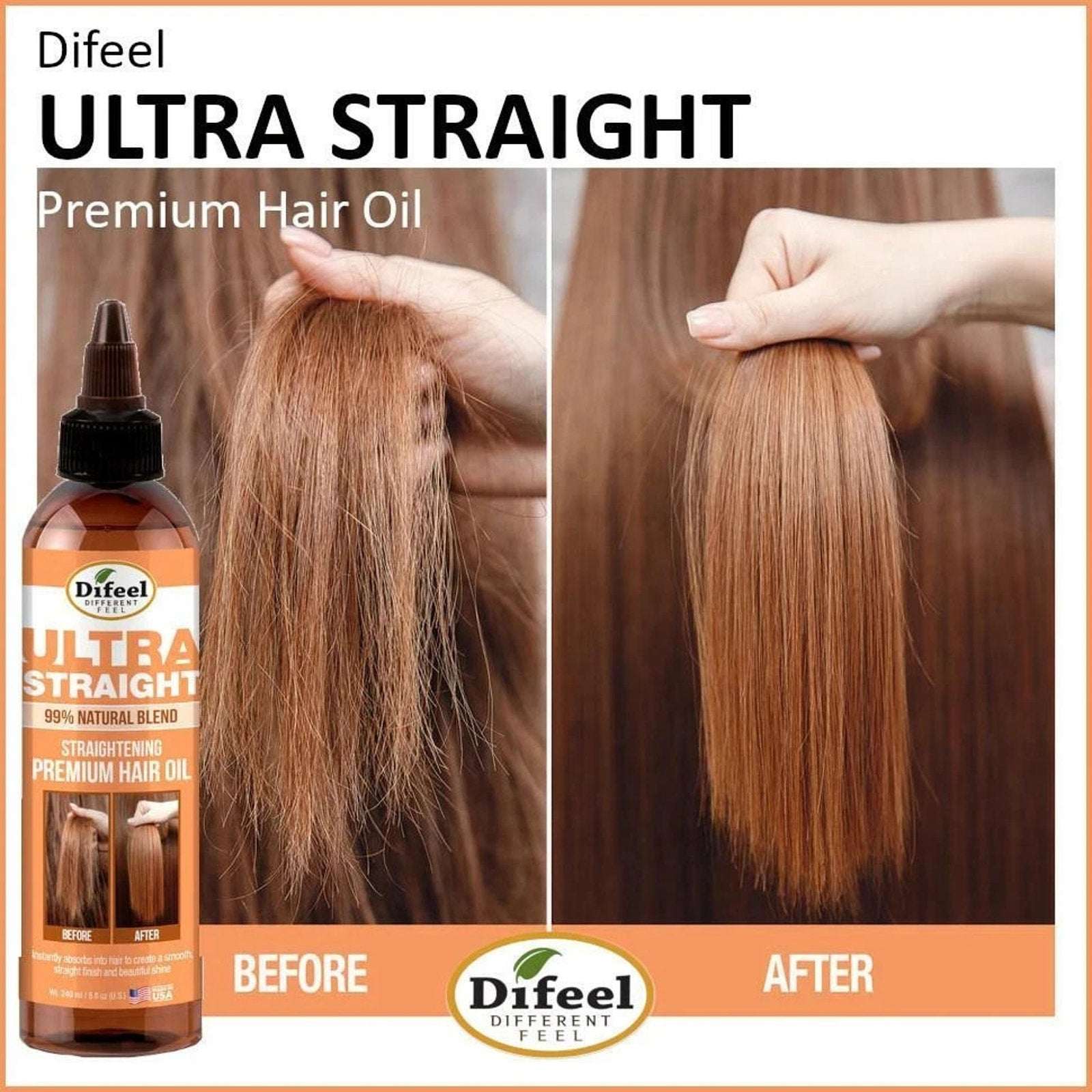 3 Pack Difeel 99% Natural Premium Ultra Straight Hair Oil Shine & Smooths 8 floz