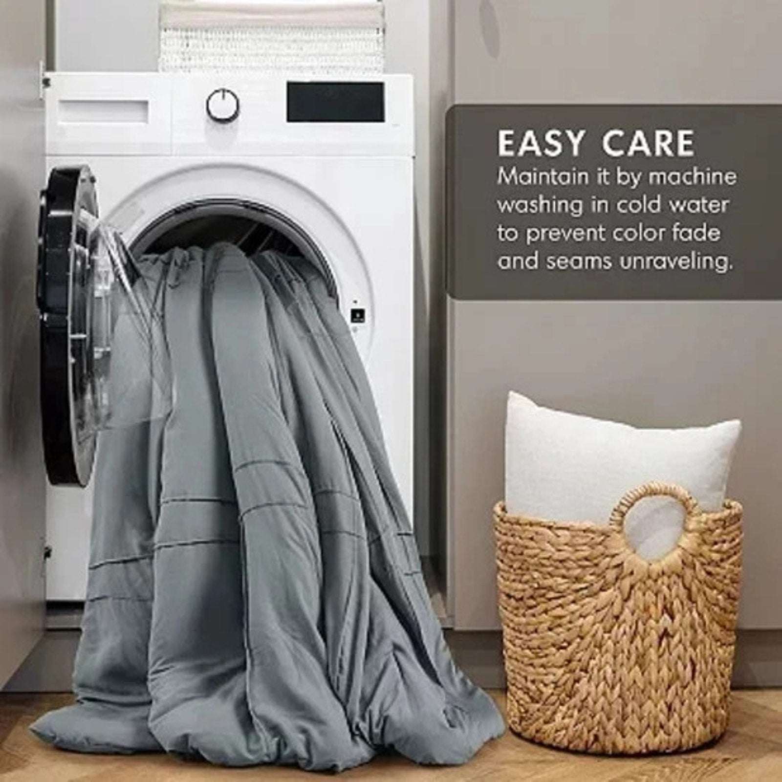 King Size 3PC PORTER Soft Washed Cotton Pinch Pleated Duvet Set Slate Gray/Blue