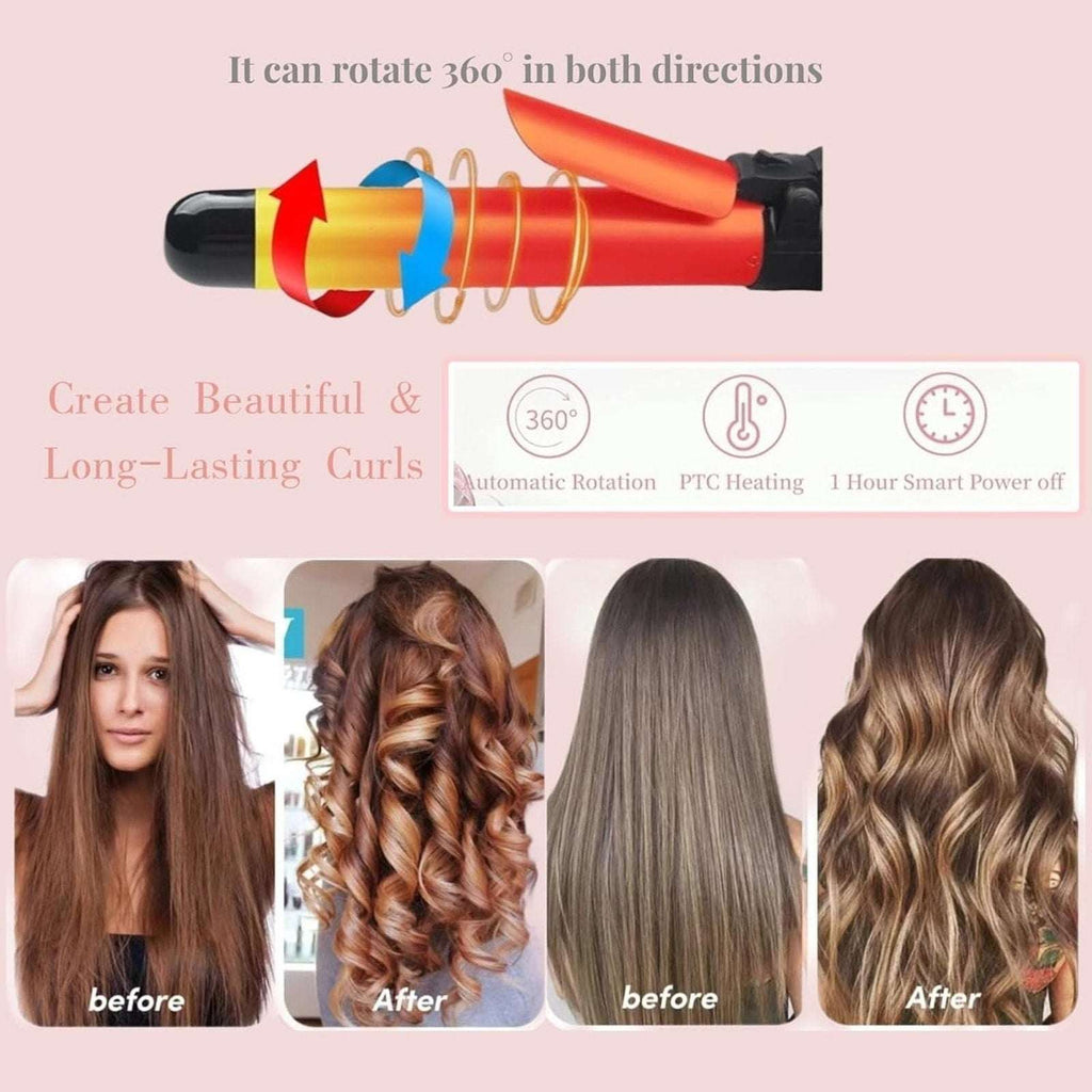 Automatic Rotating Curling Iron 28mm/1.1 Inch Professional Wand Waver White/Gold