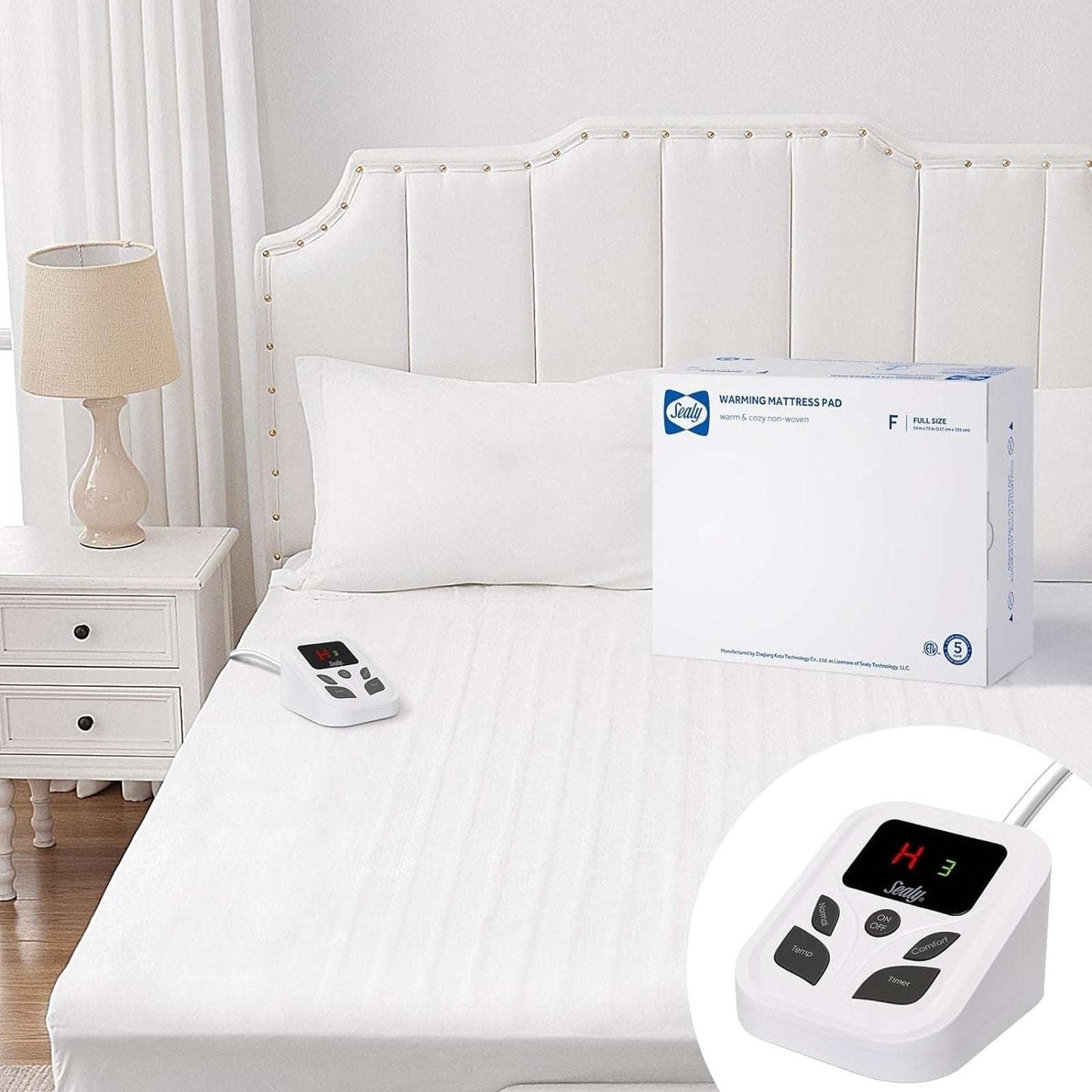 Sealy Heated Mattress Pad Cover Full Size 54"x75" Warm Deep Pocket Auto Shut-Off