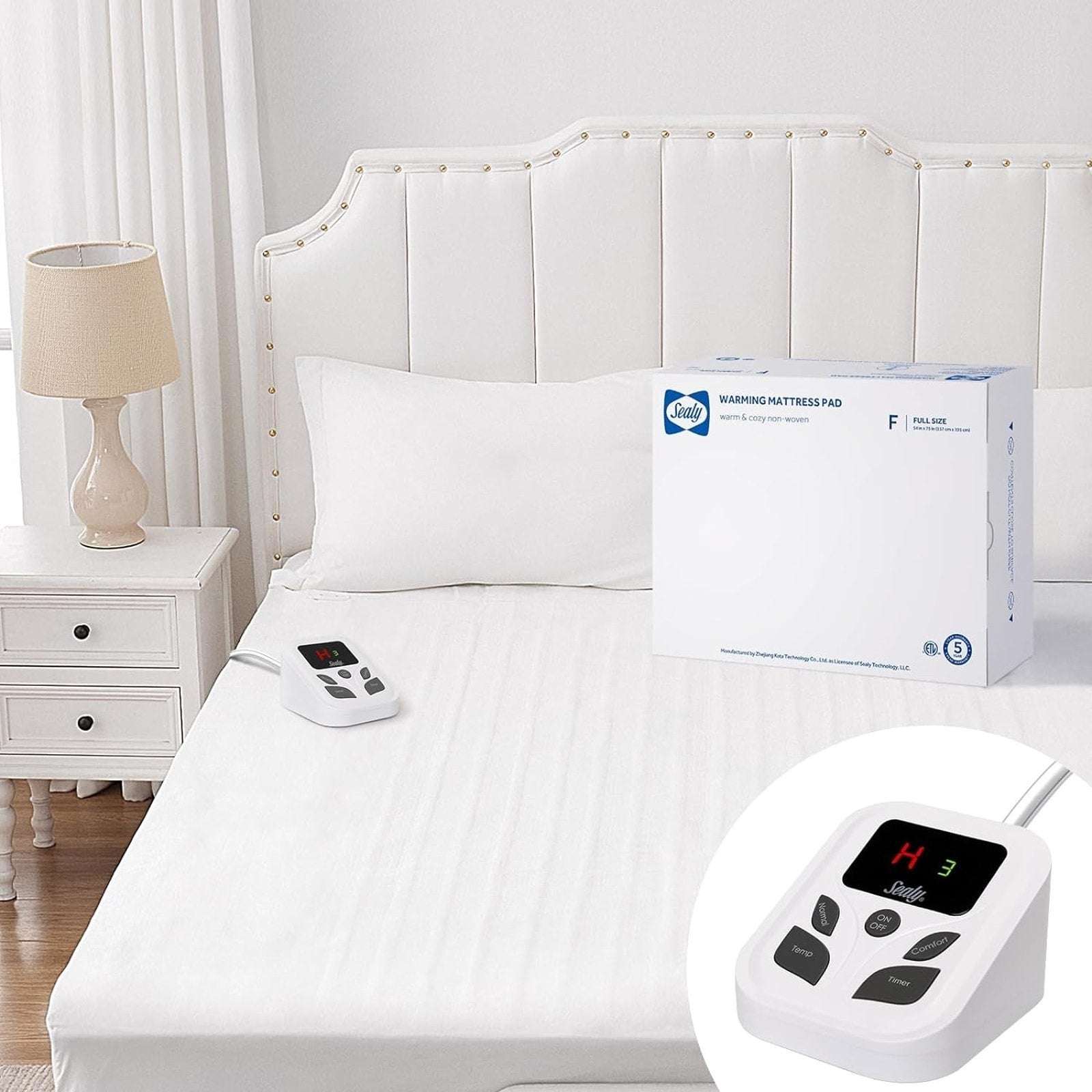 Sealy Heated Mattress Pad Cover Full Size 54"x75" Warm Deep Pocket Auto Shut-Off