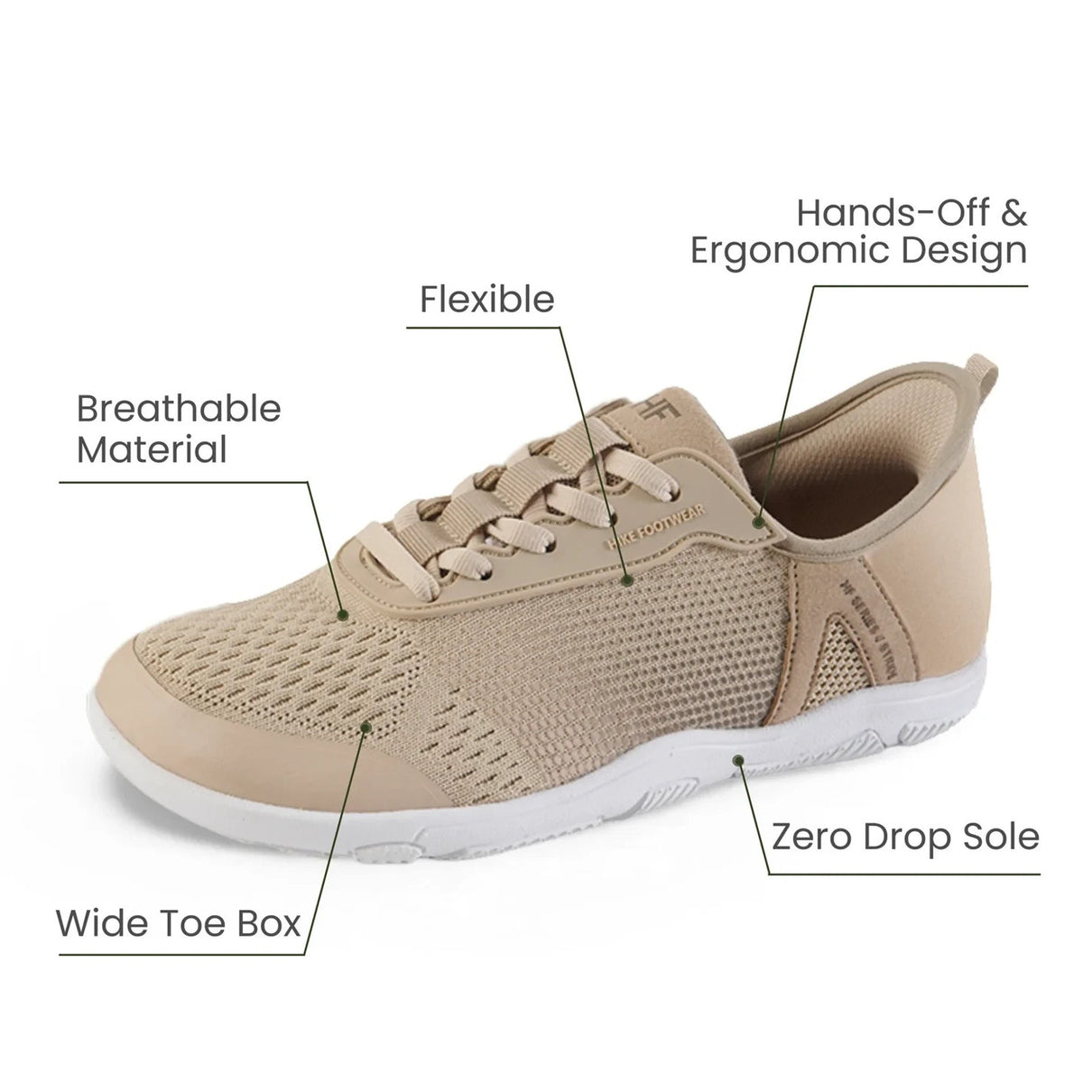 Hike Footwear HF Stride Beige Barefoot Sneakers Unisex Size EU 36 W 6 M 4