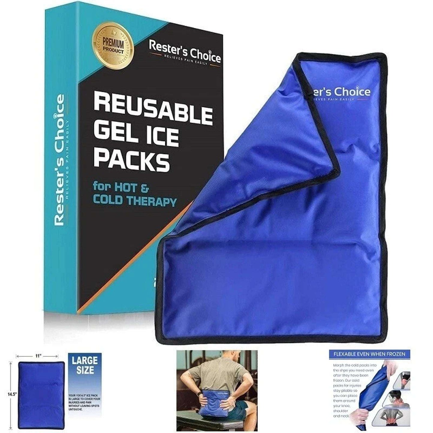 Rester's Choice Reusable Gel Ice Pack for Hot & Cold Therapy 11x14.5" Flexible
