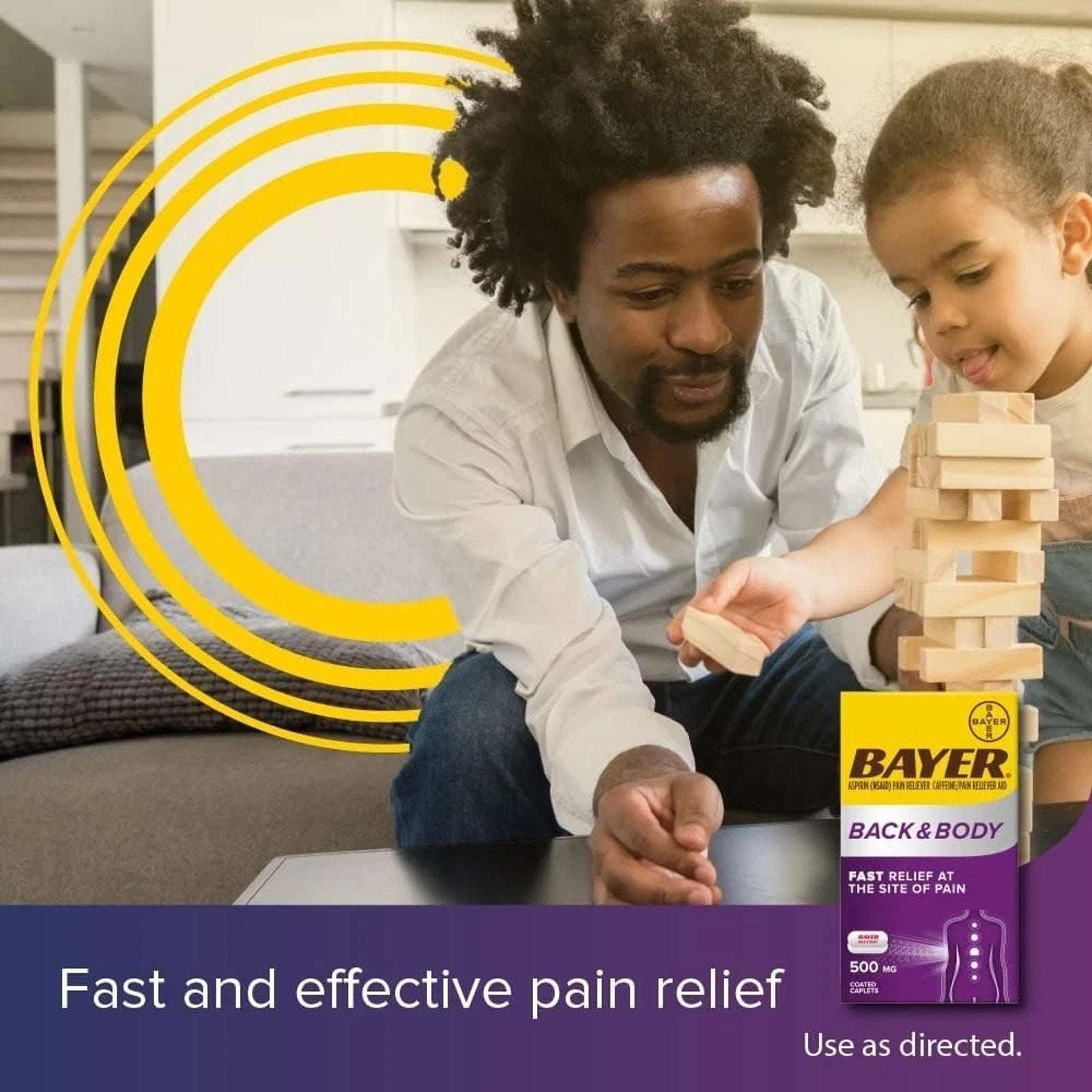 BAYER Back & Body Aspirin Pain Reliever Fast Relief 500 mg 200 Coated Caplets