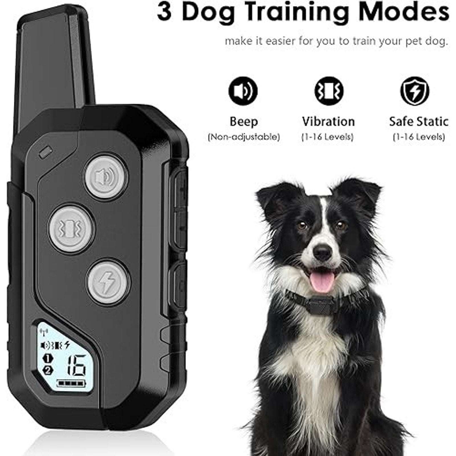 Dog Shock Training Collar, IP67 Waterproof w/ Remote, 3 Training Modes, Long Ran