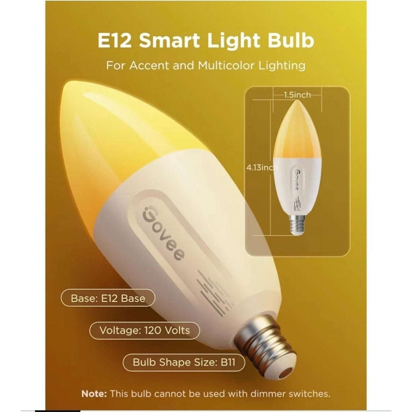 Govee E12 4 Pack Led Smart Bulbs H600B WiFi Candelabra Alexa/Google/Matter RGBWW