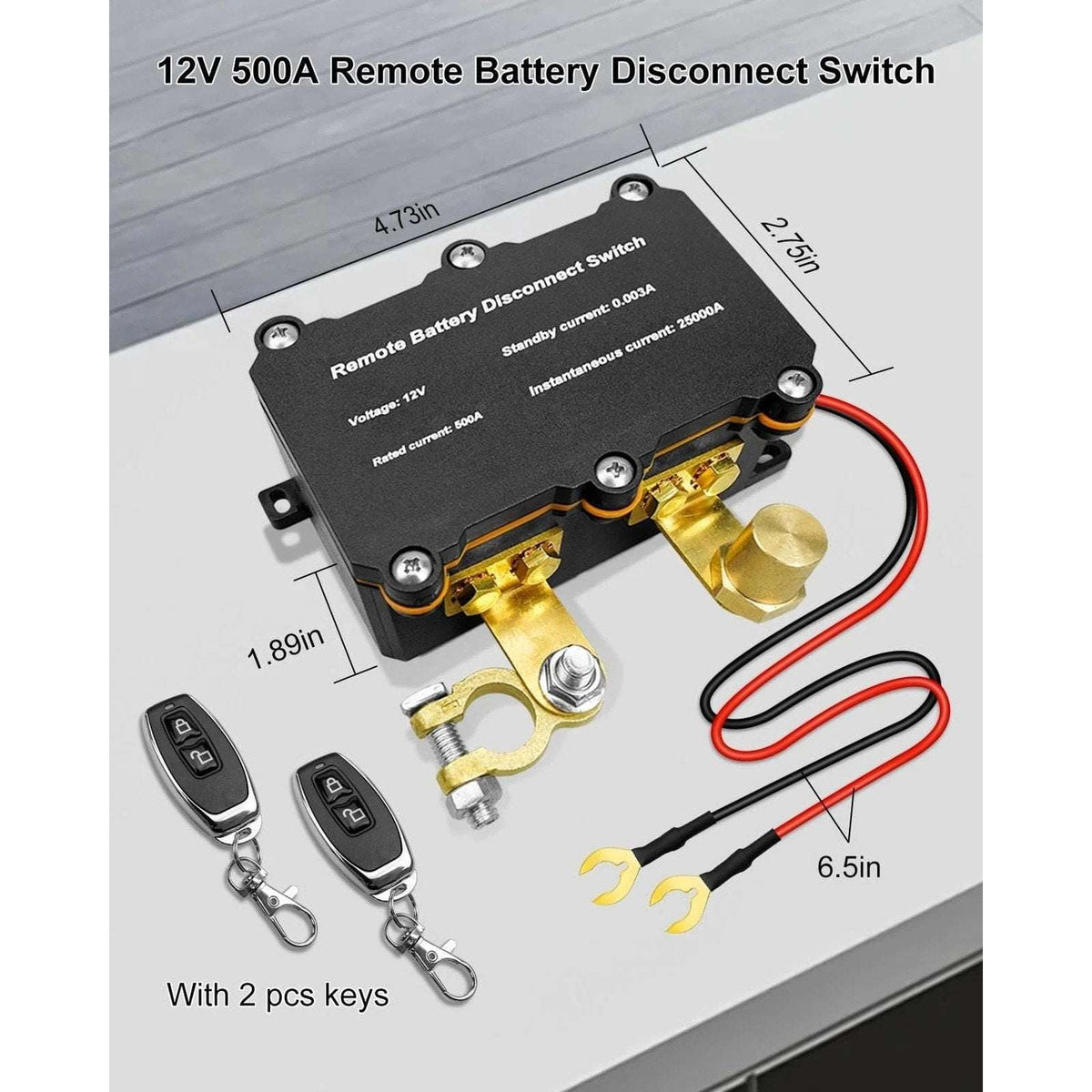 500A Remote Battery Disconnect Kill Switch 12V for Car Truck RV Heavy Duty Kit