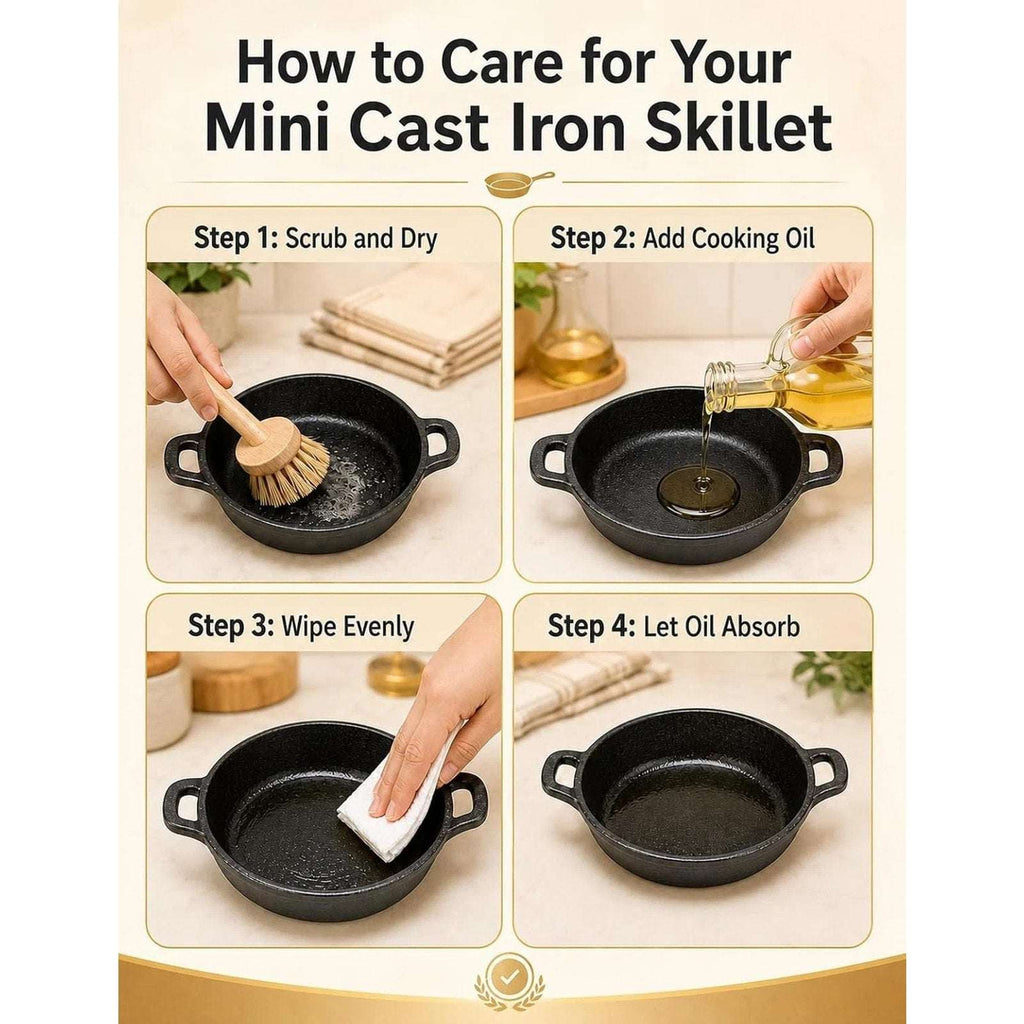 Set of 6 Mini Cast Iron Skillets Pans with Double Handles, 6.3 x 6.3 x 1.5 Inch