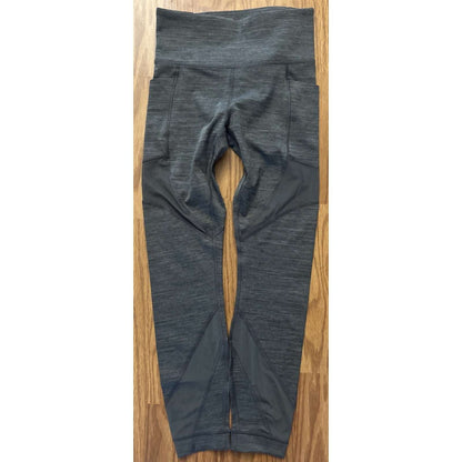 Compression Athletic Ankle Leggings with Pockets Sz S Grey Heather w/ Sheer