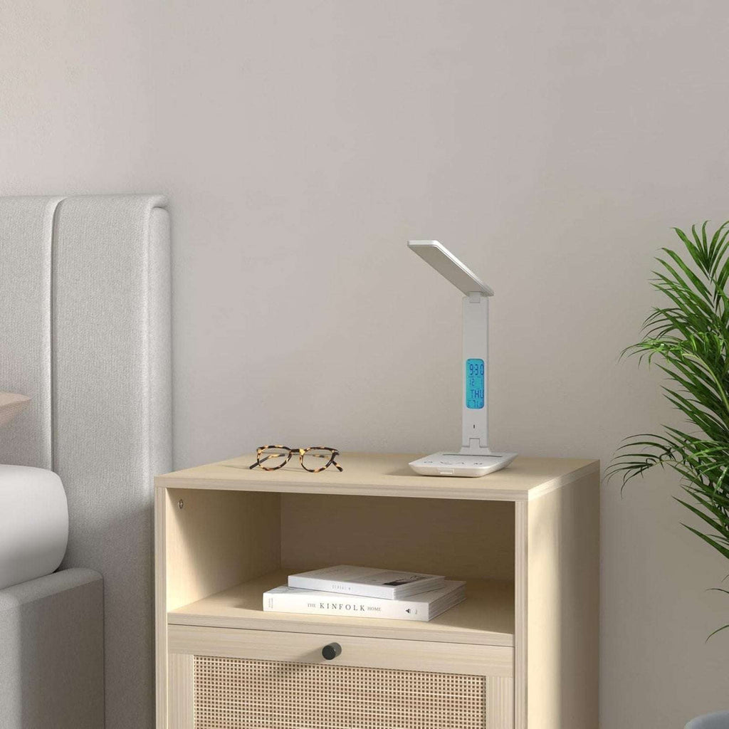 LED Desk Lamp w/ Wireless Charger & USB Charging 2 Devices @ Once Clock Calendar