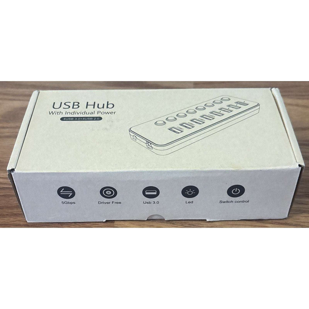 8-Port USB Hub Splitter 4 USB 3.0 Data Ports 4 Smart Charging Ports Ind Switches