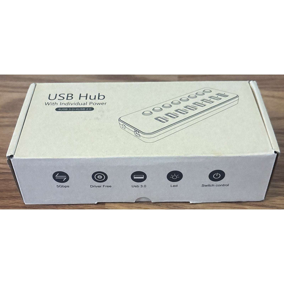 8-Port USB Hub Splitter 4 USB 3.0 Data Ports 4 Smart Charging Ports Ind Switches