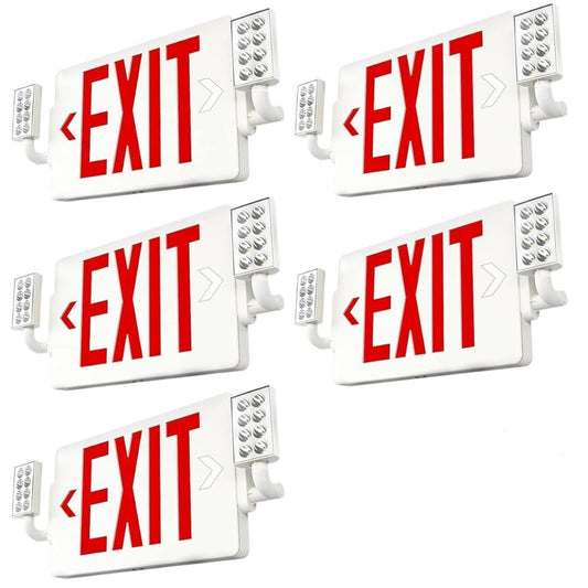 5 Pack LED Double Sided Exit Sign Emergency Combo w 2 ADJ Flood Lights