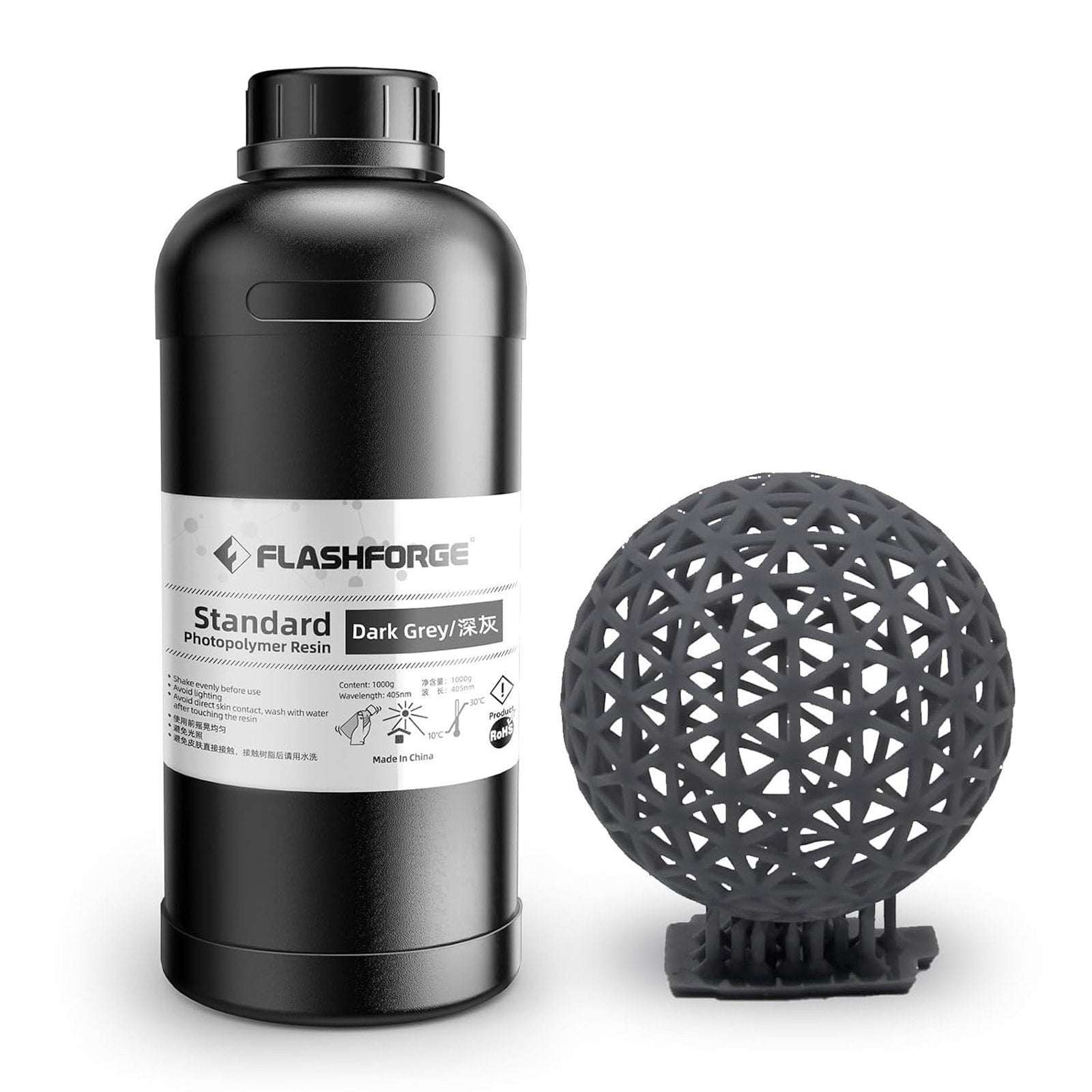 FlashForge 3D Printer Standard Photopolymer Resin 1000g DARK GREY