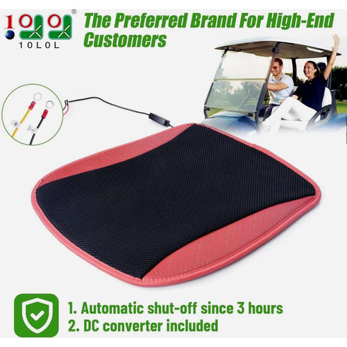10L0L Universal Golf Cart Heated Seat Cushion 3 Heat Levels & Auto-Off Black/Red
