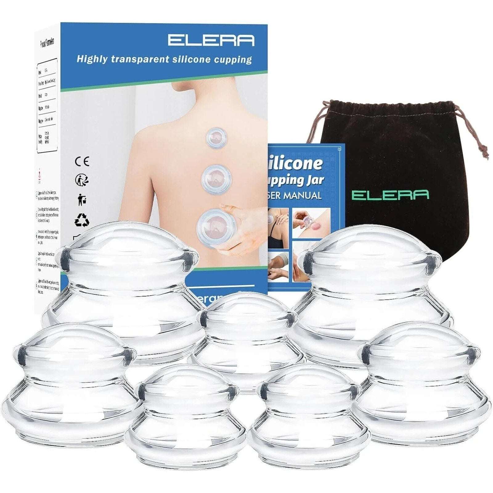 ELERA 7Pc Silicone Cupping Therapy Set, Chinese Massage for Cellulite Reduction