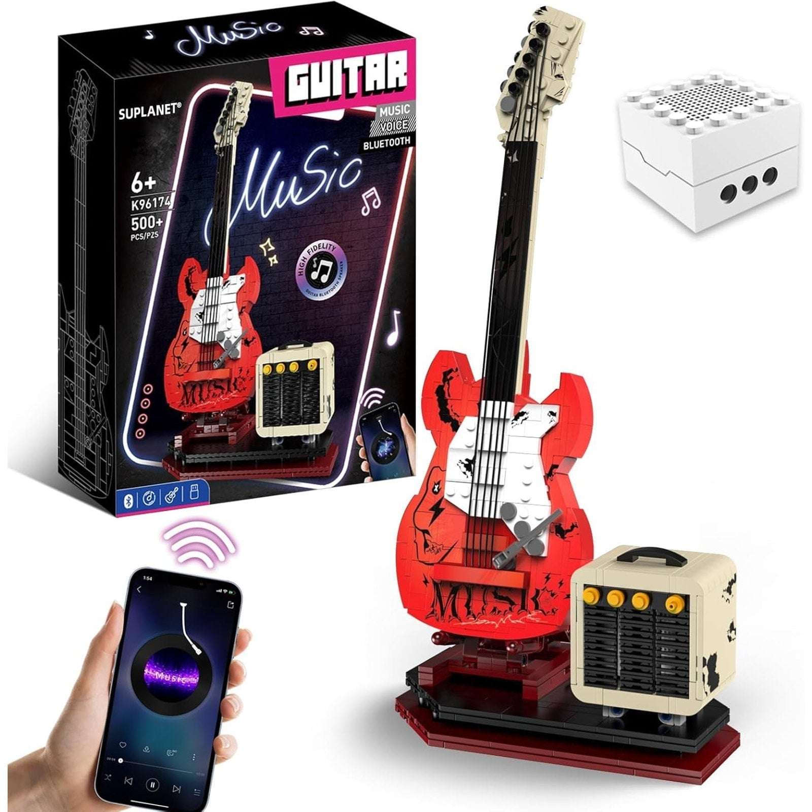 Electric Guitar Building Block Set w/ Reverb Amp Bluetooth Speaker -Music Lovers
