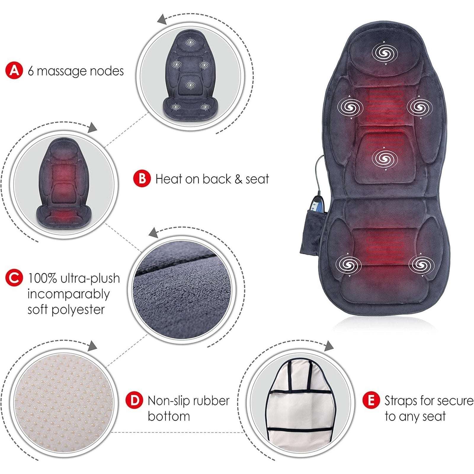 Snailax Massage Seat Cushion Back Massager w/ Heat, 6 Vibration Massage , Timer,