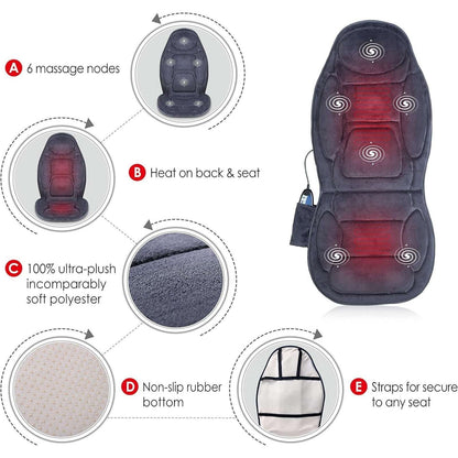 Snailax Massage Seat Cushion Back Massager w/ Heat, 6 Vibration Massage , Timer,
