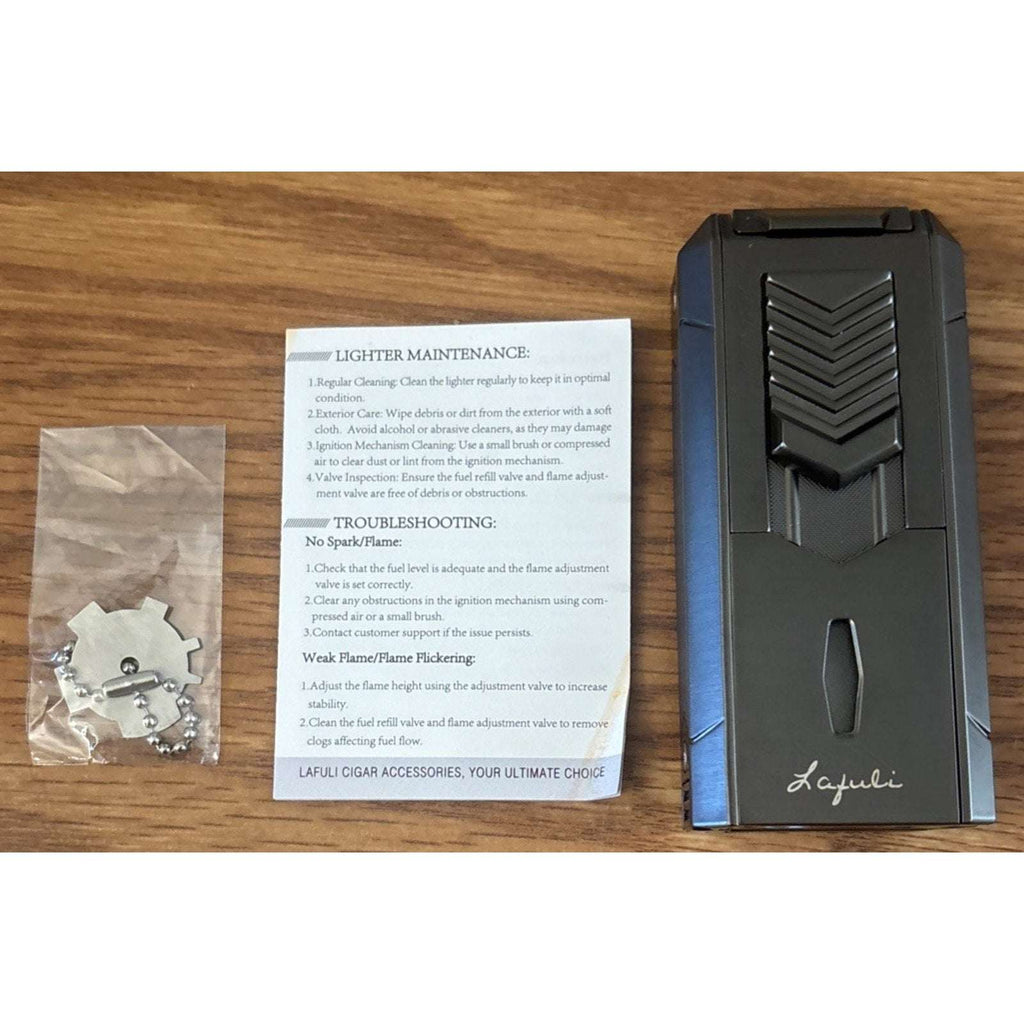 All in 1 Cigar Torch Lighter V-Cutter, Punch, Holder, Draw Enhancer, Twin Nubber