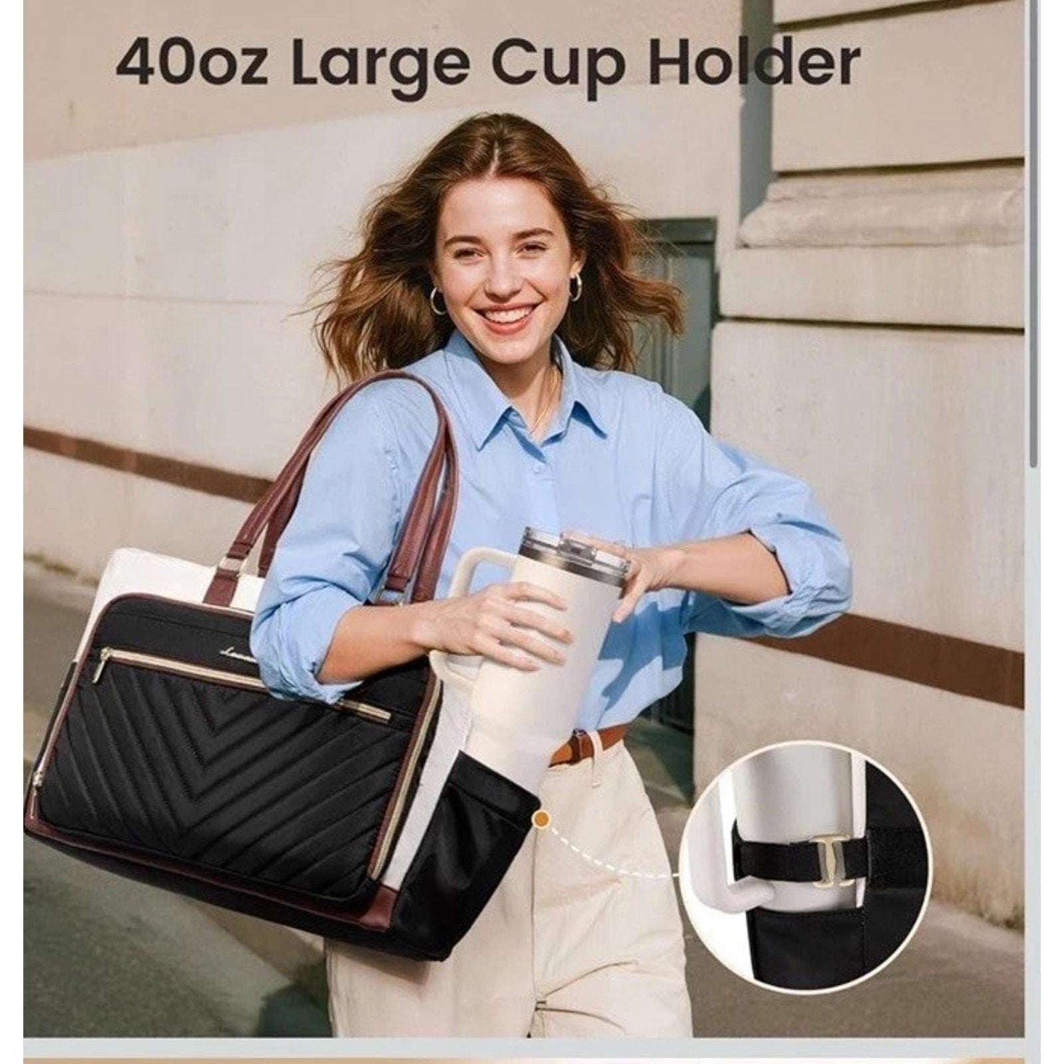 LOVEVOOK Teacher Tote Bag for Women Work, Travel Laptop Bag w/ Large Cup Holder