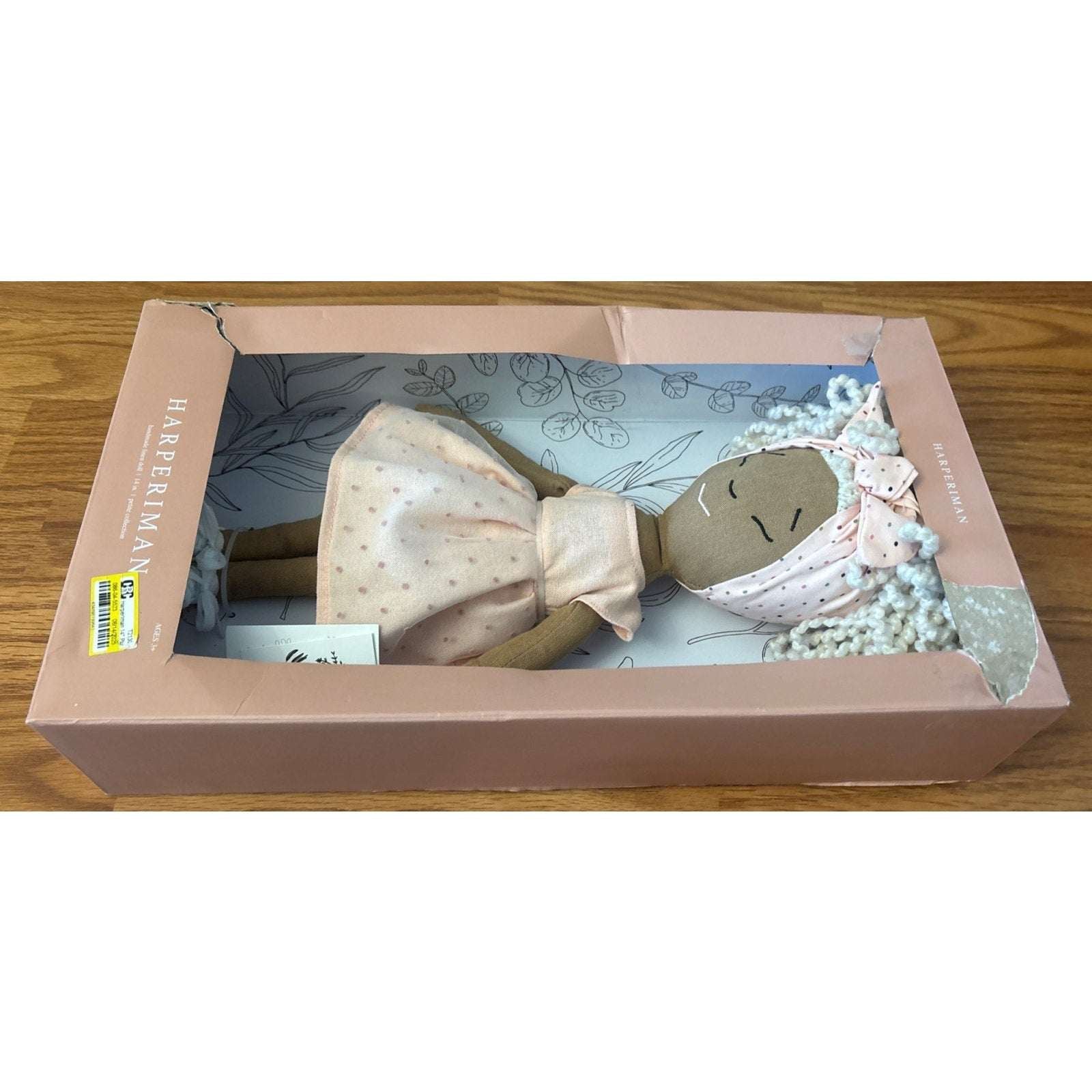 HARPERIMAN CALLIE Handmade Linen Keepsake 14" Plush Doll, Pink Dress & Sneakers