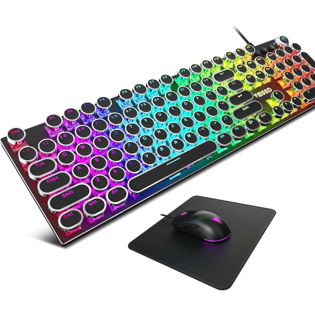 Retro Typewriter Mechanical Gaming Keyboard Mouse Set RGB Backlit 108 Keys Anti-