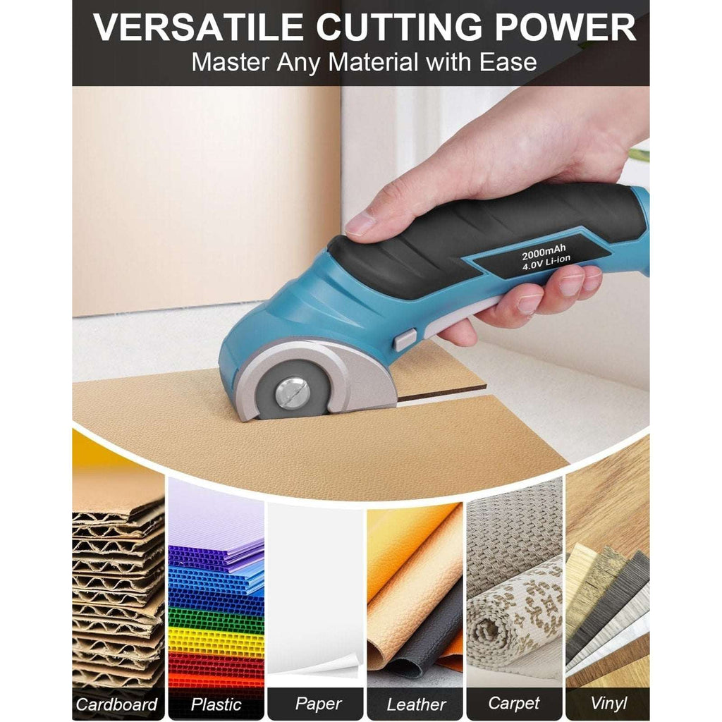 Cordless Electric Scissors 4V Rechargeable Rotary Cardboard Cutter, 2000mAh Bat