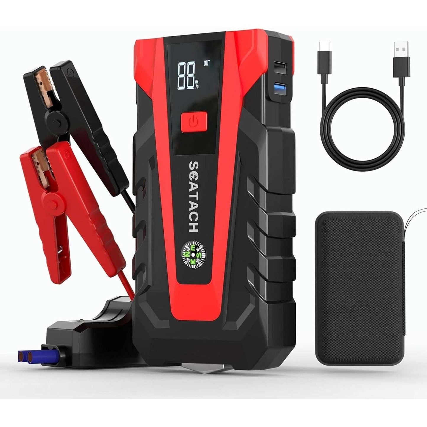Scatach 3000A 12V Car Battery Jump Starter, Jumper Cable, Flashlight & Powerbank