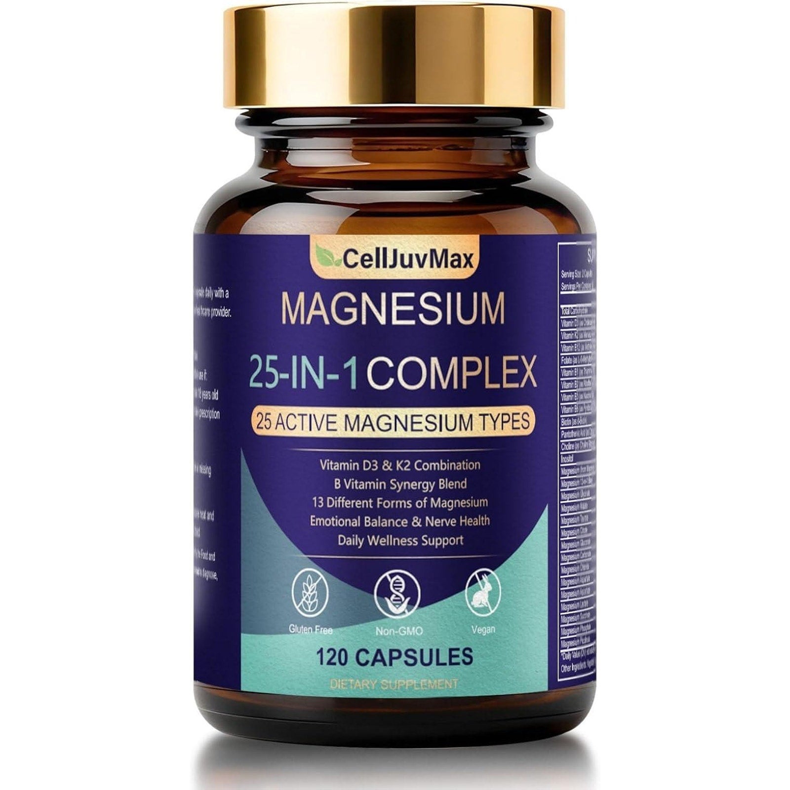 CellJuvMax Magnesium 25 in 1 Complex - 120 Capsules Energy Mood Muscle Support