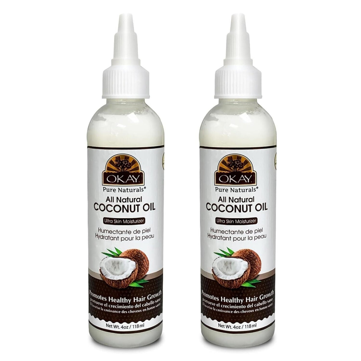 OKAY Pure Naturals 100% Coconut Oil For Hair & Skin w/ Tip Cap Bottle 2-Pack