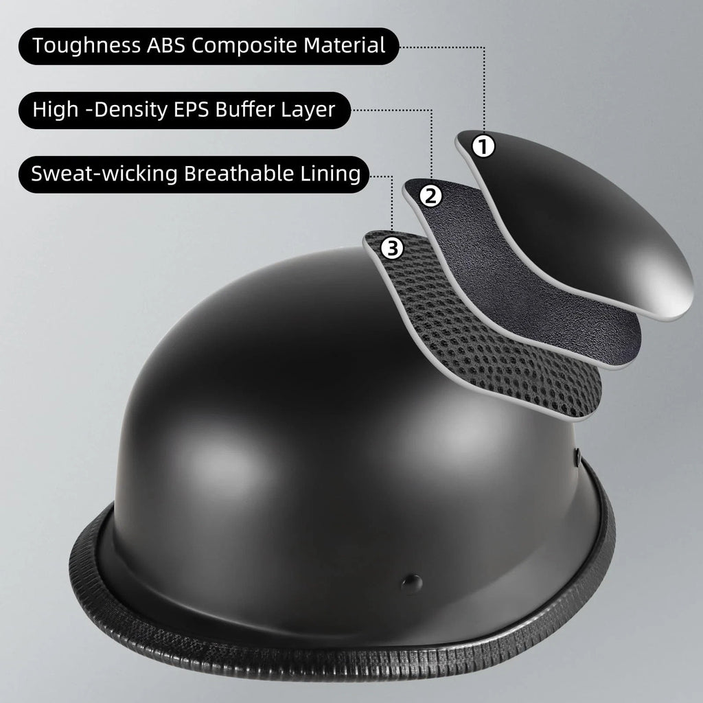 German Style Motorcycle Half Helmet Open Face Retro XL Matte Black DOT Approved