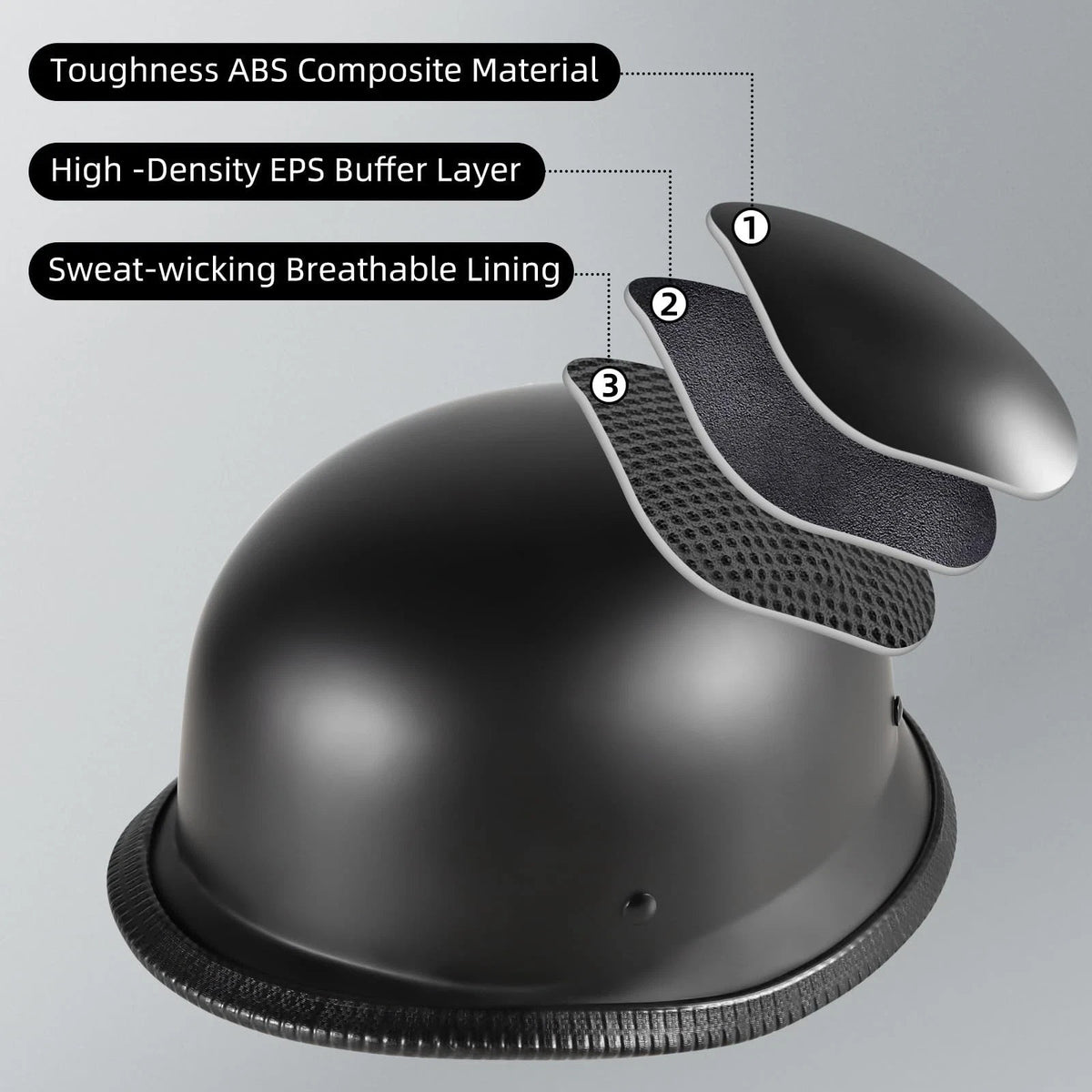 German Style Motorcycle Half Helmet Open Face Retro XL Matte Black DOT Approved