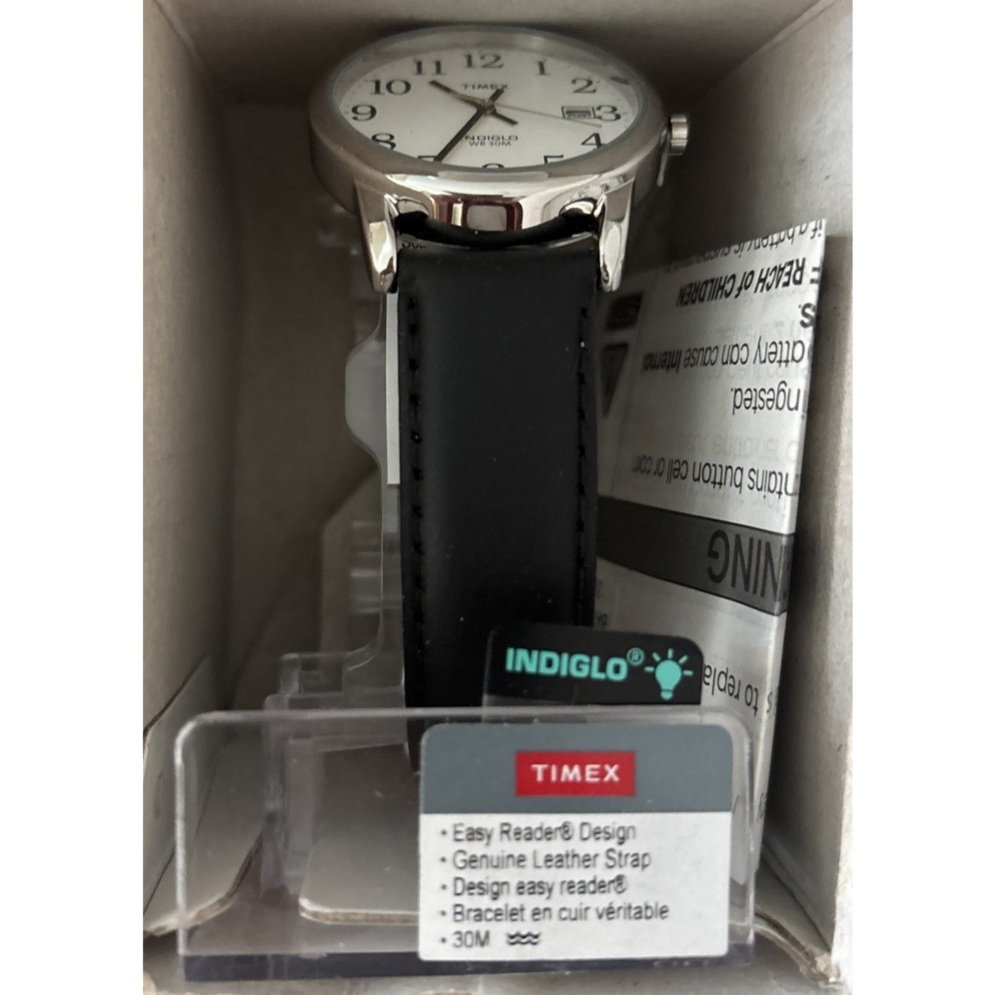 Timex Mens Easy Reader Indiglo Black Leather Watch 35mm Water Resistant T2H281