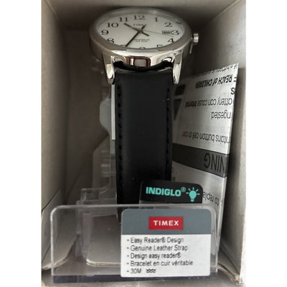 Timex Mens Easy Reader Indiglo Black Leather Watch 35mm Water Resistant T2H281