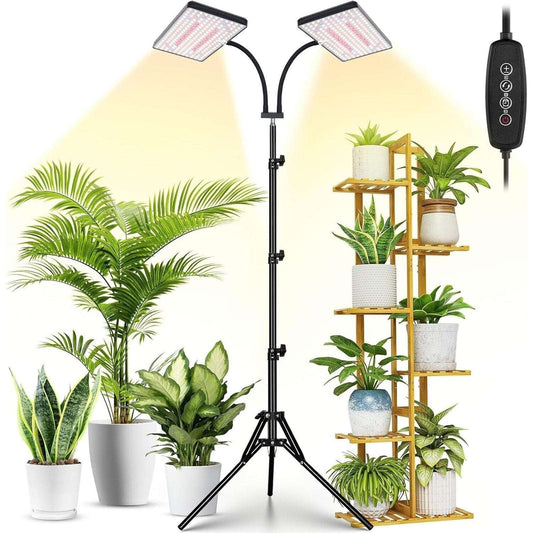 LBW Grow Light for Indoor Plants, 428 LED Dual-Head Full Spectrum Tripod w Timer