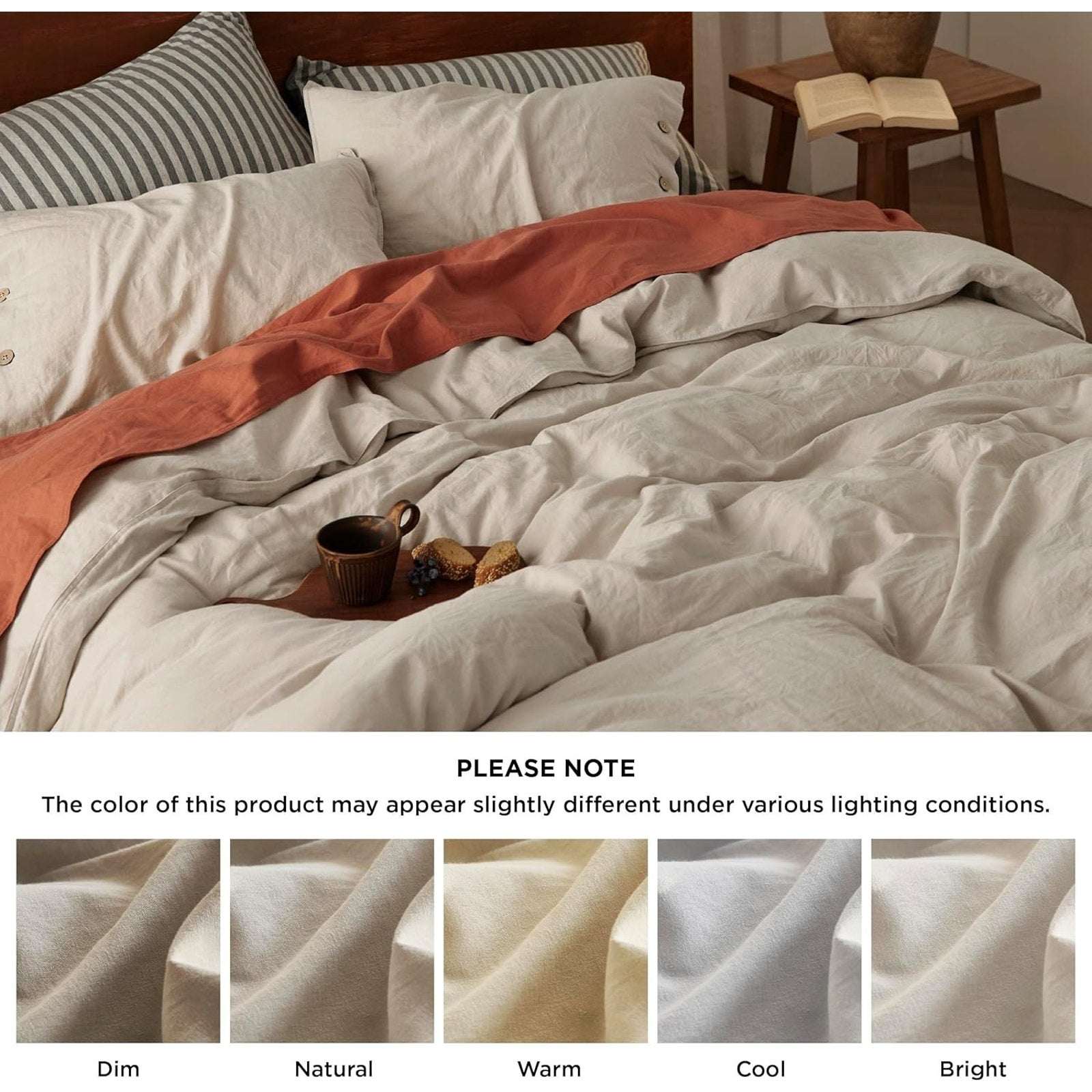 CHUFFED 54% French Linen 45% Cotton Duvet Cover Set 3PC Full/Queen Natural Linen