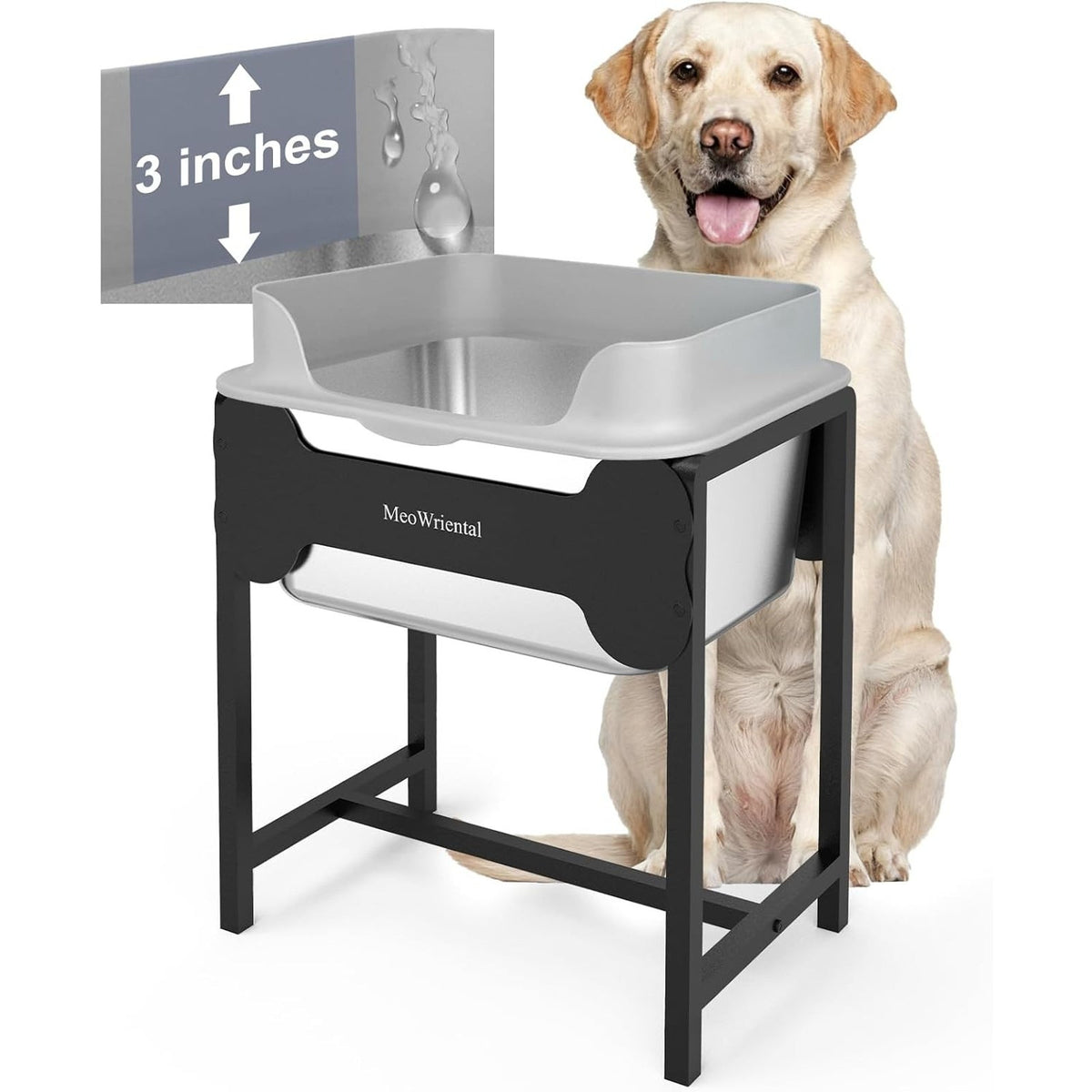 2.5 Gal Elevated Stainless Steel Water Bowl No-Spill Tip-Proof Stand for M/L Dog