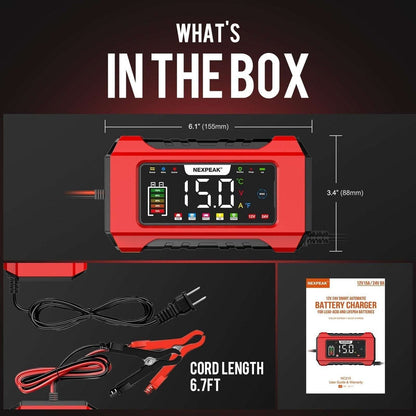 NEXPEAK 15A Smart Battery Charger 12V 24V 9 Stage Trickle LiFePO4 Car Truck Boat