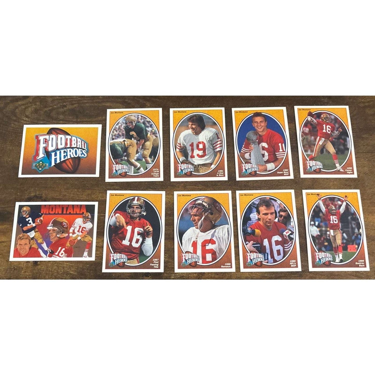 1991 Upper Deck Football Heroes Joe Montana Cards COMPLETE SET Pristine & Center