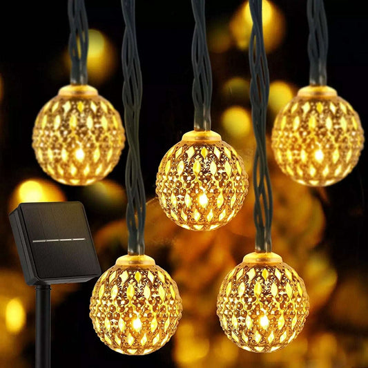 Solar Moroccan Holiday String Lights Outdoor 60 LED 36 Ft Globe Fairy Lights