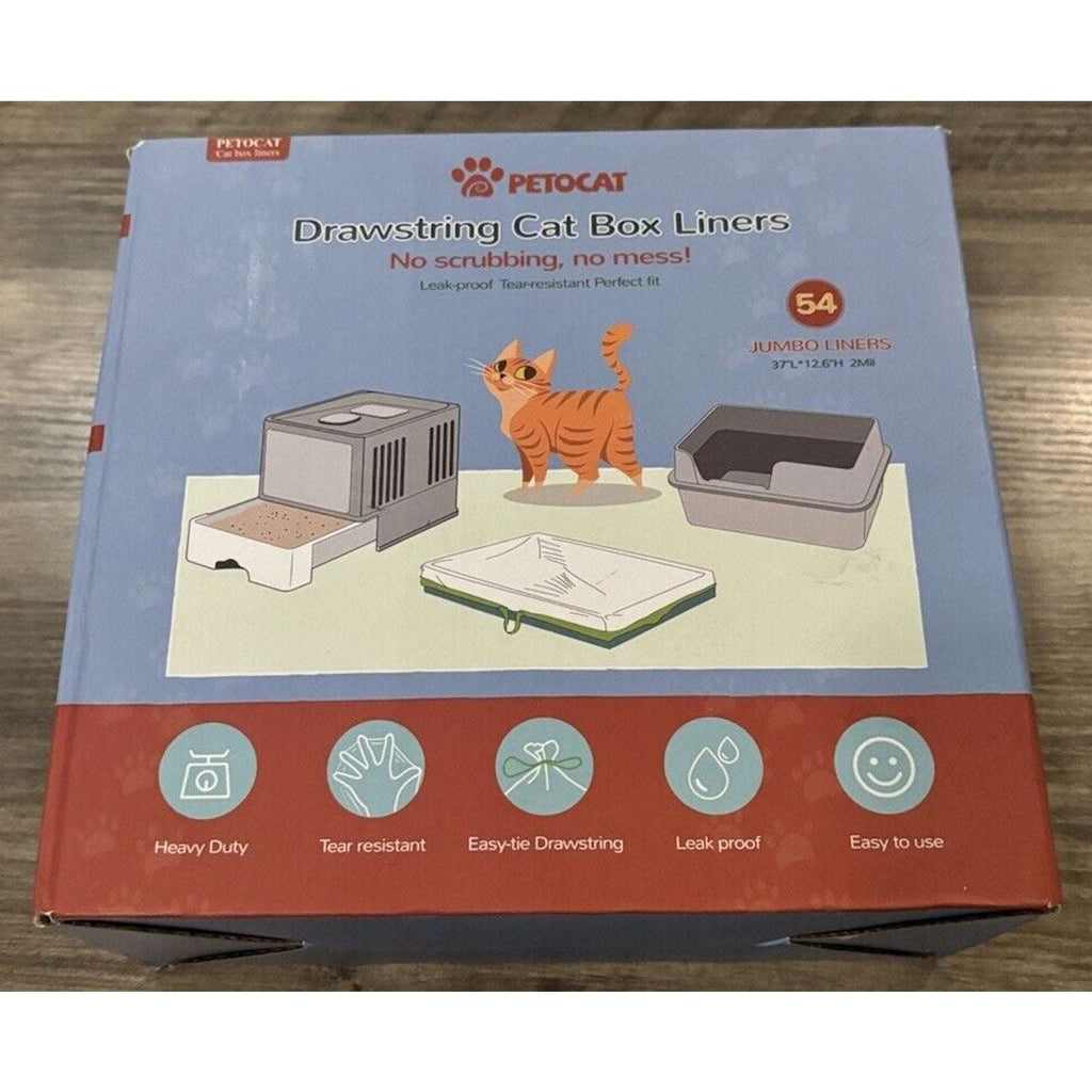 54 Count Jumbo Litter Box Liners Drawstring Bags Heavy Duty - Tear & Leak Resist