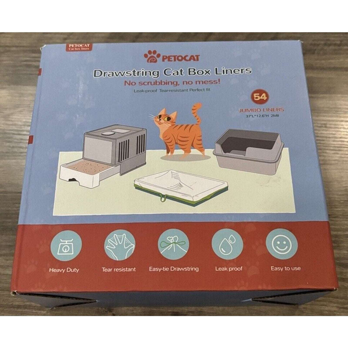 54 Count Jumbo Litter Box Liners Drawstring Bags Heavy Duty - Tear & Leak Resist