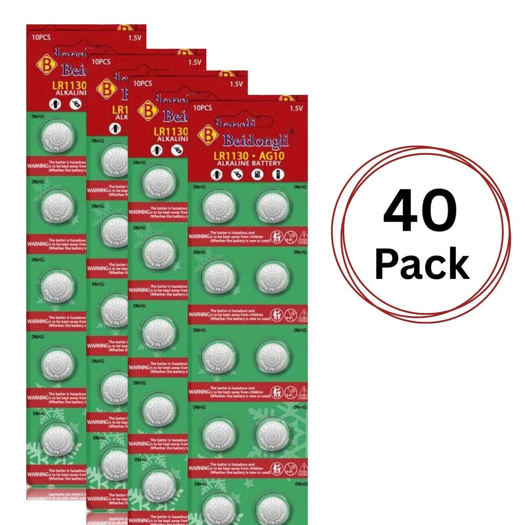 40 PCS AG10 LR1130 Cell Coin 1.5V LR54/SR1130/189/389 Alkaline Button Battery