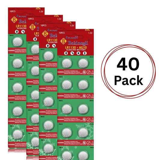 40 PCS AG10 LR1130 Cell Coin 1.5V LR54/SR1130/189/389 Alkaline Button Battery