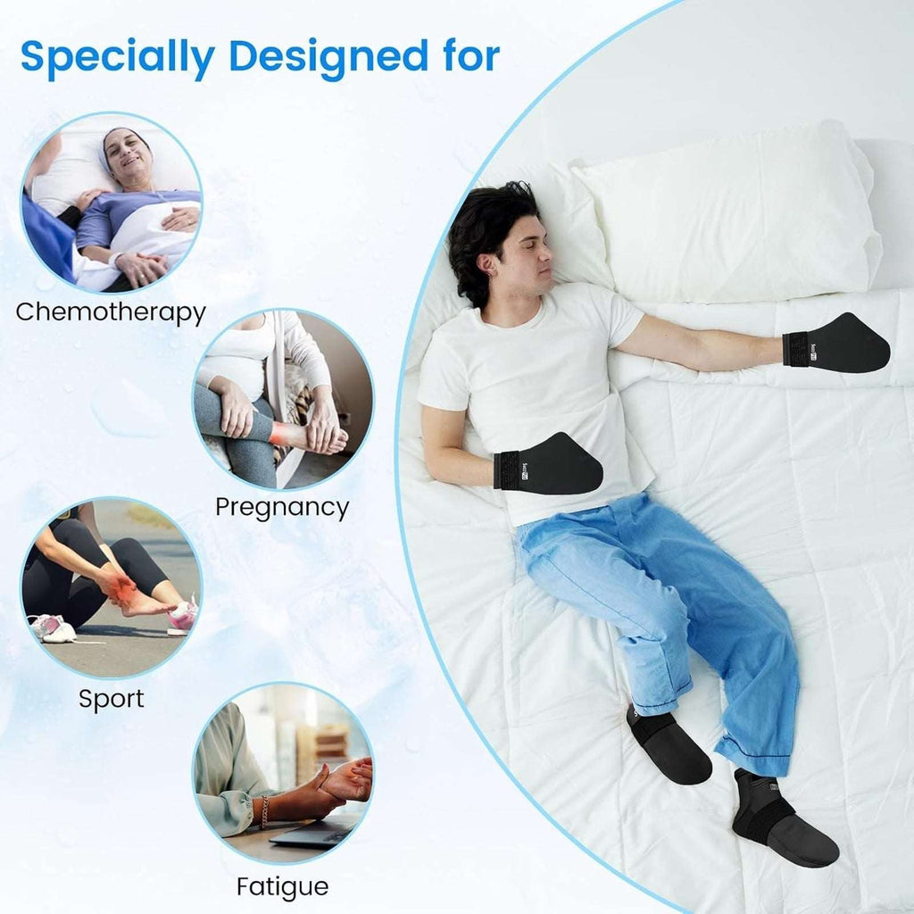 SuzziPad Chemo Cold Therapy Socks & Gloves Gel Ice Pack Set Arthritis Black S/M