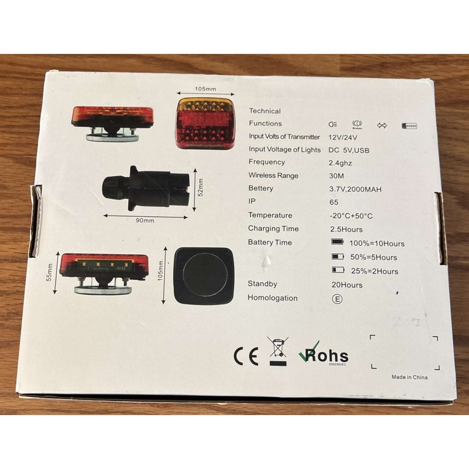 2x LED Magnetic Wireless Trailer Tail Light Tail Brake Turn Signal US Plug 7-Pin