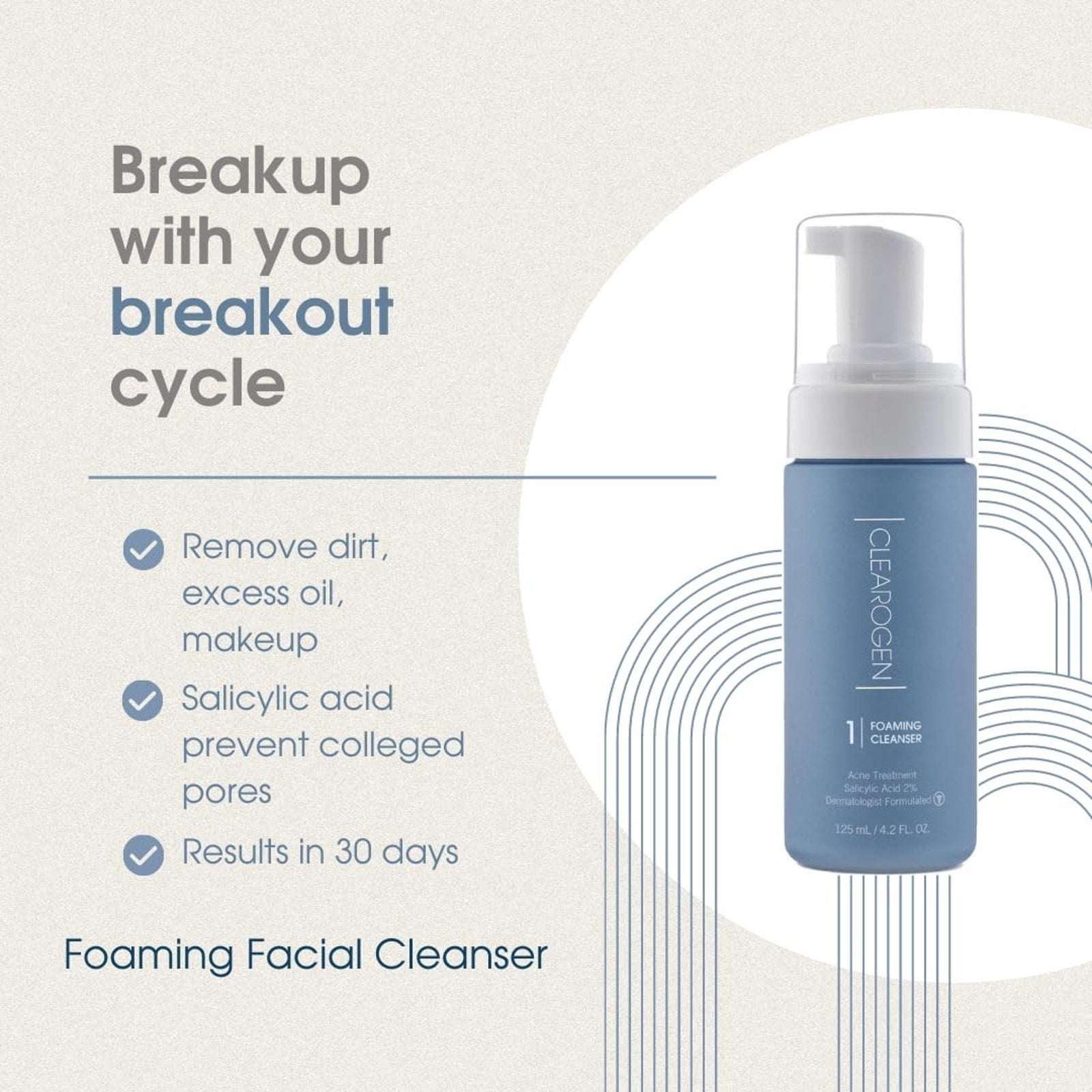 Clearogen Foaming Facial Cleanser, Acne Treatment Face Wash with Salicylic Acid